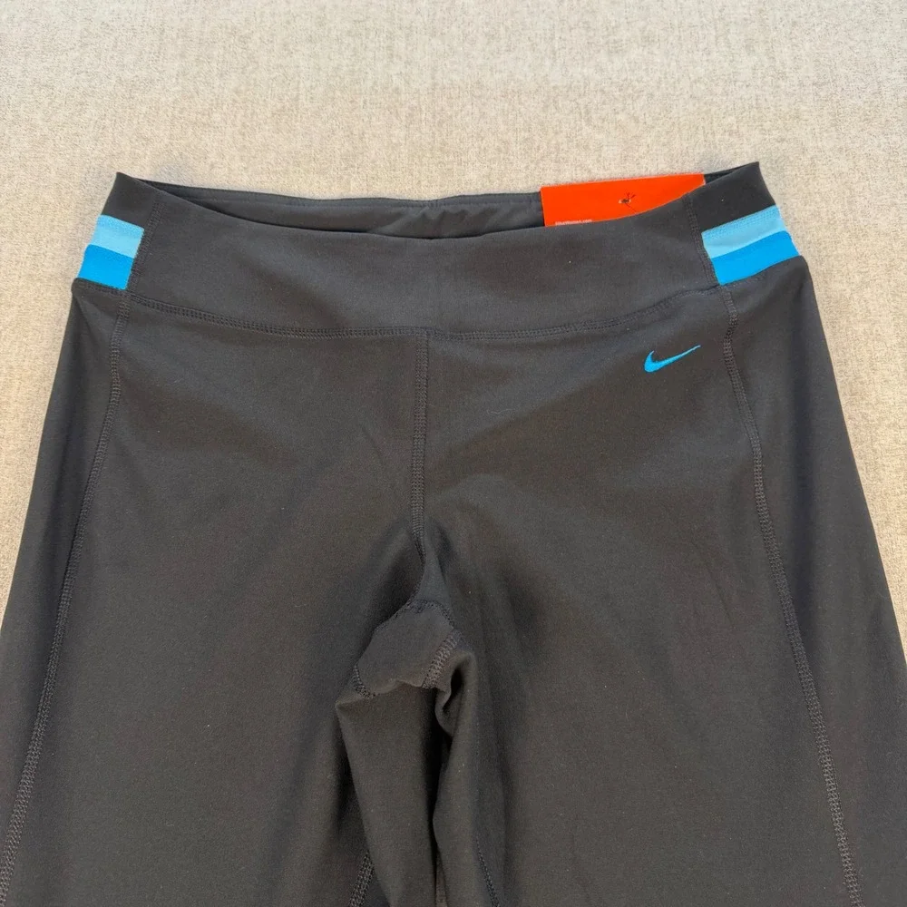 NWT Nike Slim Fit Pants Women Medium Black Blue Stripe Fit Dry Straight Leg